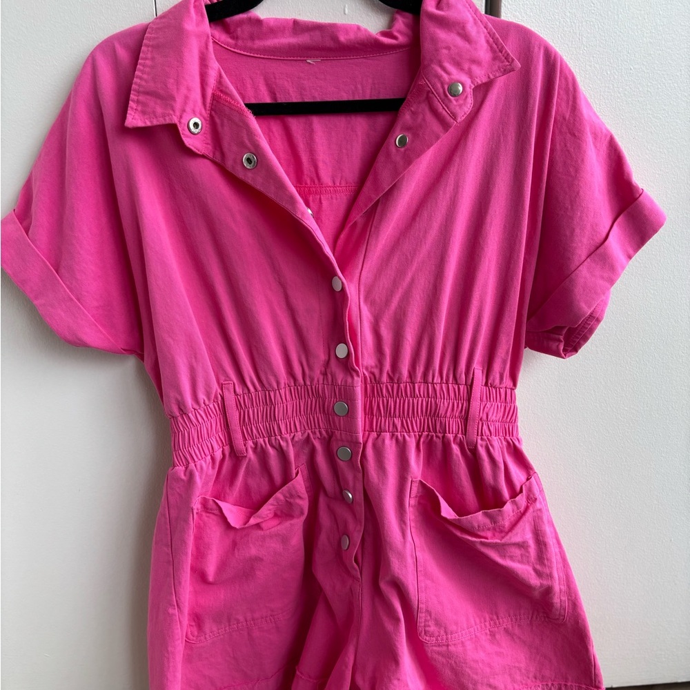 Vibrant Pink Button-Up Romper